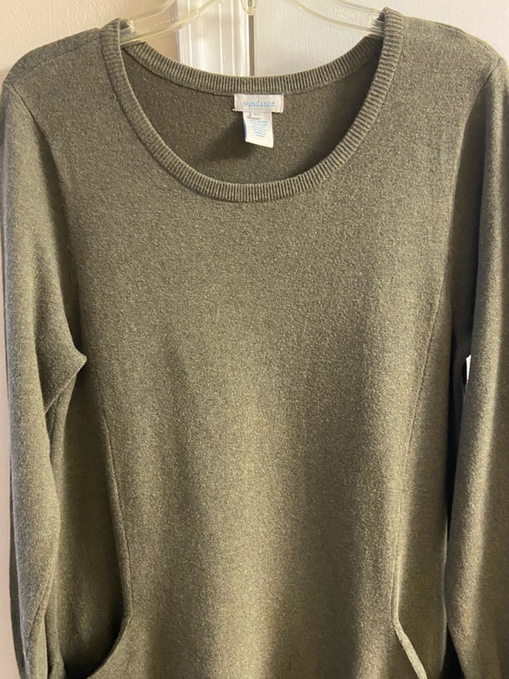Sundance olive green knit midi dress with front pockets silk blend Large petite - Picture 4 of 7